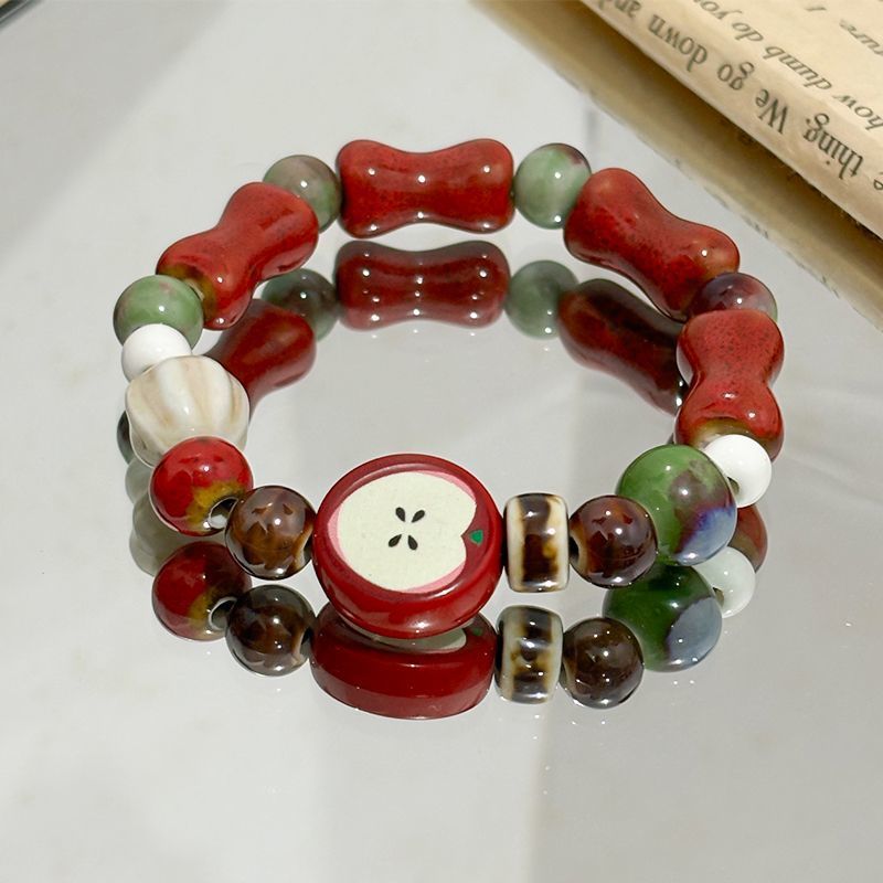 Ceramic Link Bracelet - Bracelet rétro imitation pomme en perles