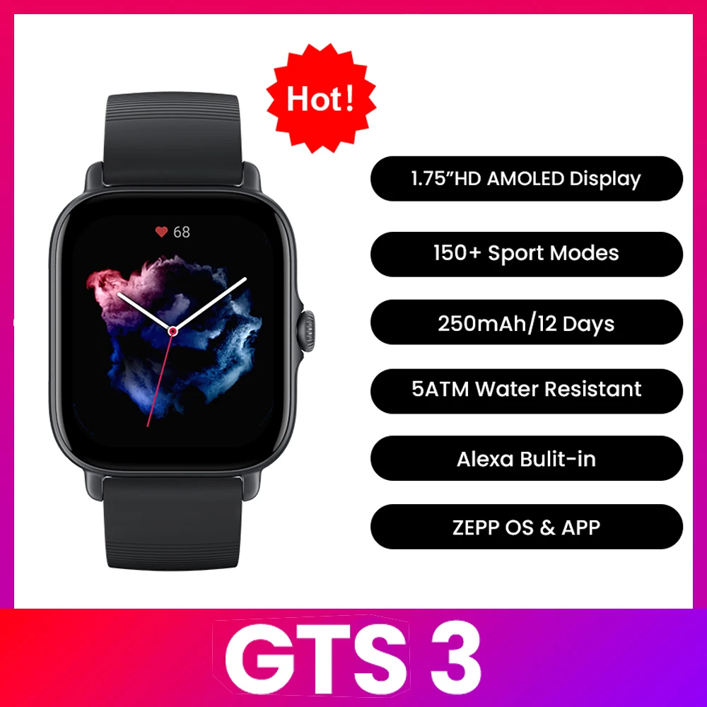 Smartwatch Instagram - Montre connectée Amazfit GTS 3, étanche